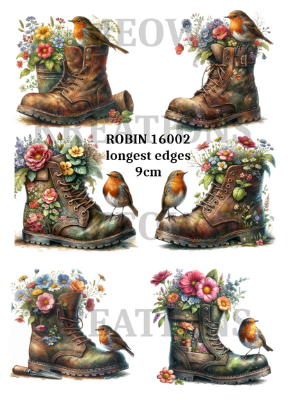 Robin Bird on Boot Decoupage Rice Paper - ROBIN 16002