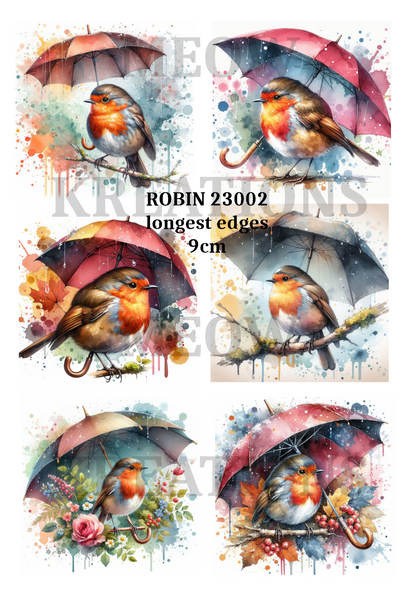 Robin Bird Umbrella Autumn Decoupage Rice Paper - ROBIN 23002