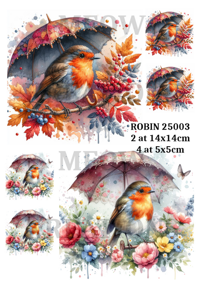 Robin Bird Umbrella Flowers Decoupage Rice Paper - ROBIN 25003