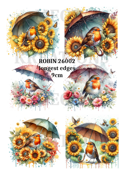 Robin Bird Umbrella Flowers Decoupage Rice Paper - ROBIN 26002