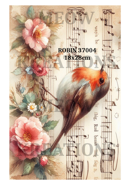 Robin Bird Music Decoupage Rice Paper - ROBIN 37004