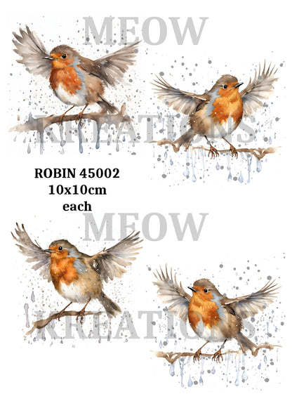 Robin Bird in Rain Decoupage Rice Paper - ROBIN 45002