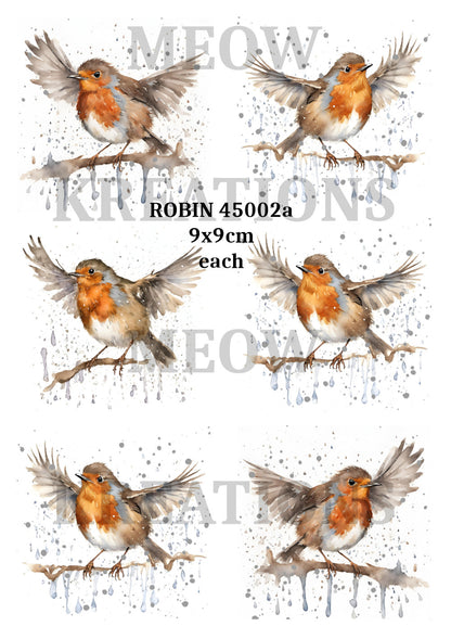 Robin Bird in the Rain Decoupage Rice Paper - ROBIN 45002a