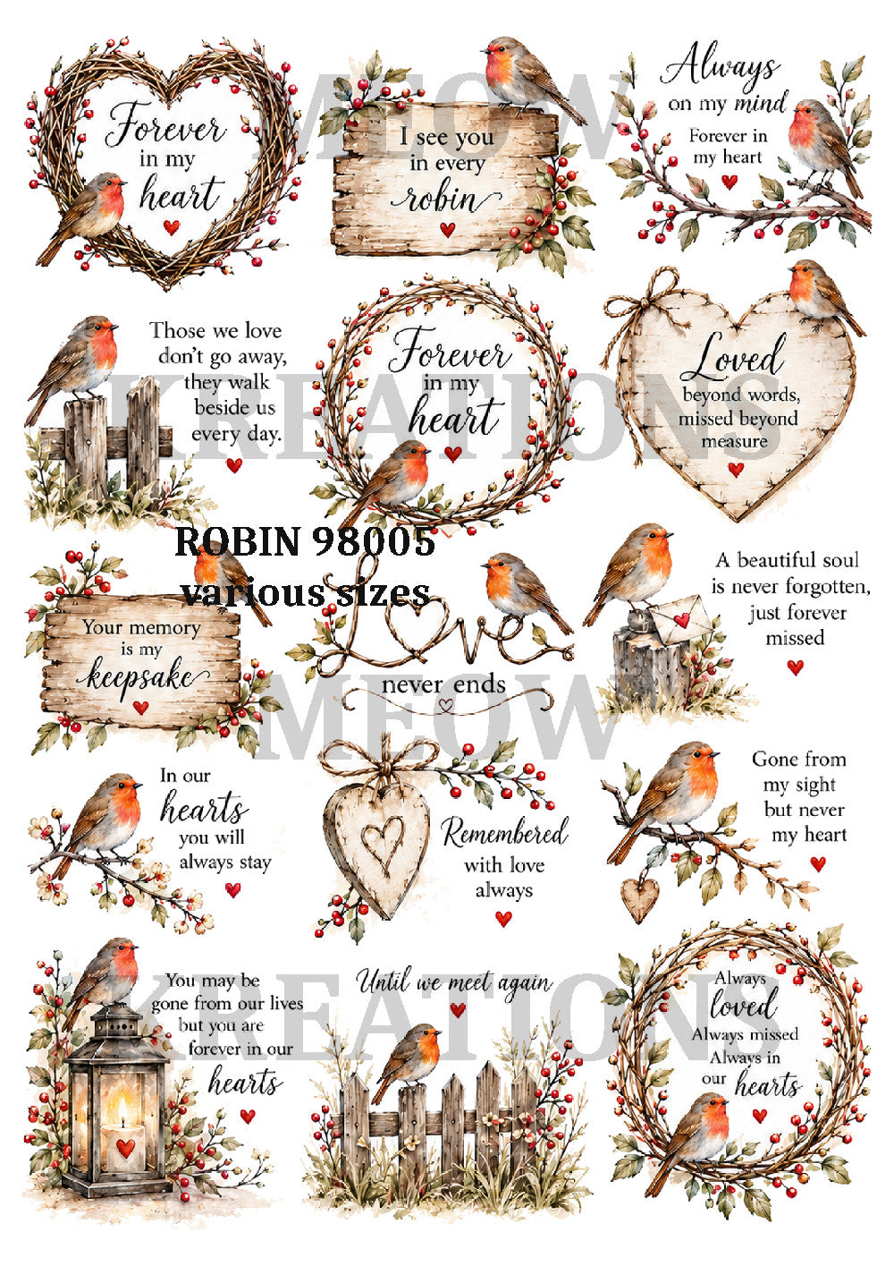Robin Memorial Quotes Decoupage Rice Paper - ROBIN 98005