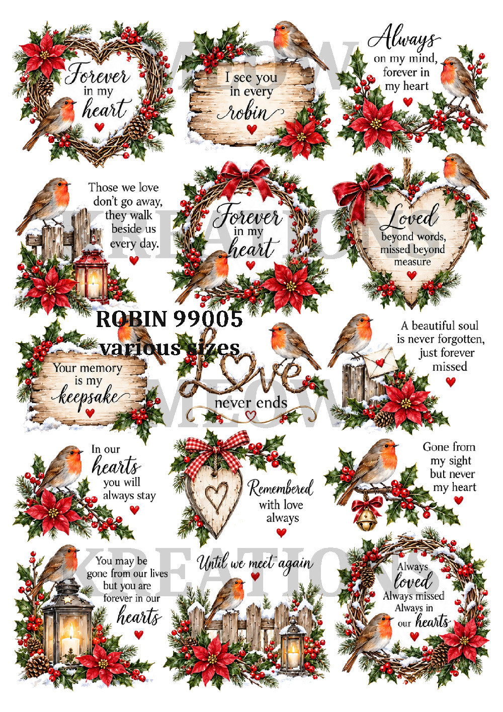 Christmas Robin Memorial Quotes Decoupage Rice Paper - ROBIN 99005