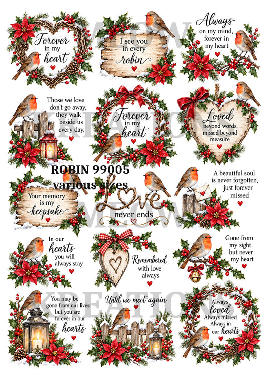 Christmas Robin Memorial Quotes Decoupage Rice Paper - ROBIN 99005