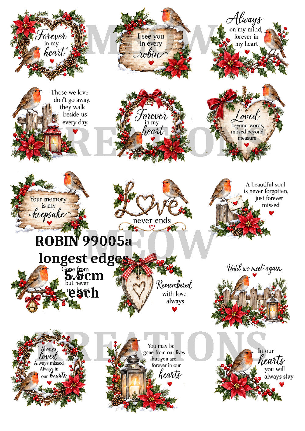 Christmas Robin Memorial Quotes Decoupage Rice Paper - ROBIN 99005a