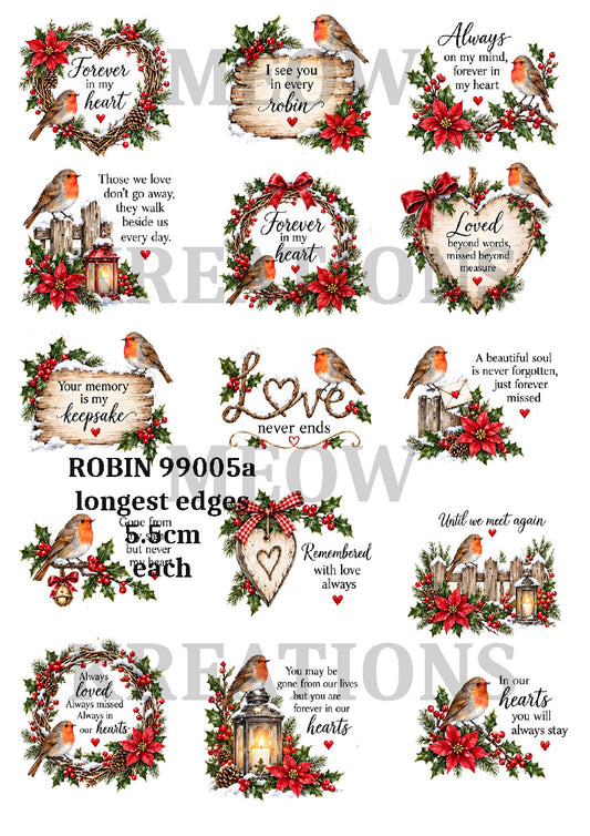Christmas Robin Memorial Quotes Decoupage Rice Paper - ROBIN 99005a