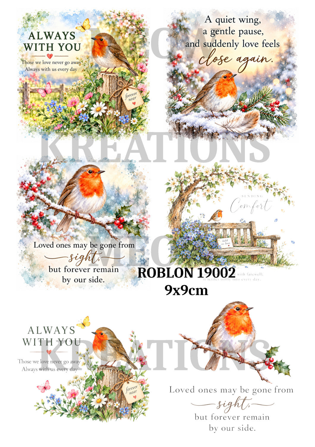 Memorial Robins & Floral Designs Decoupage Rice Paper - ROBLON 19002