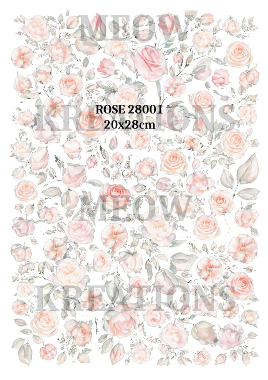 Pink Rose Decoupage Rice Paper Watercolour Floral Design – ROSE 28001
