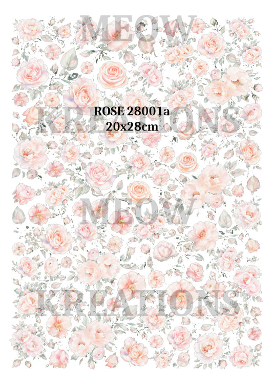 Pink Rose Decoupage Rice Paper Watercolour Floral Design – ROSE 28001a