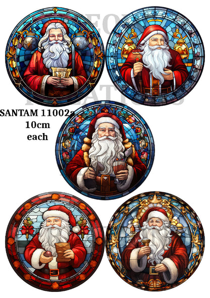 Father Christmas Santa Stained Glass Decoupage Rice Paper - SANTAM 11002a