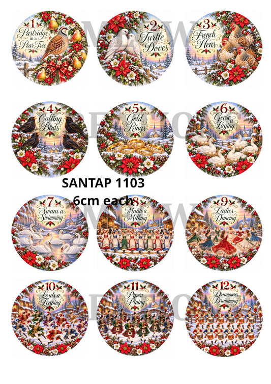 Twelve Days of Christmas Decoupage Rice Paper - SANTAP 11003
