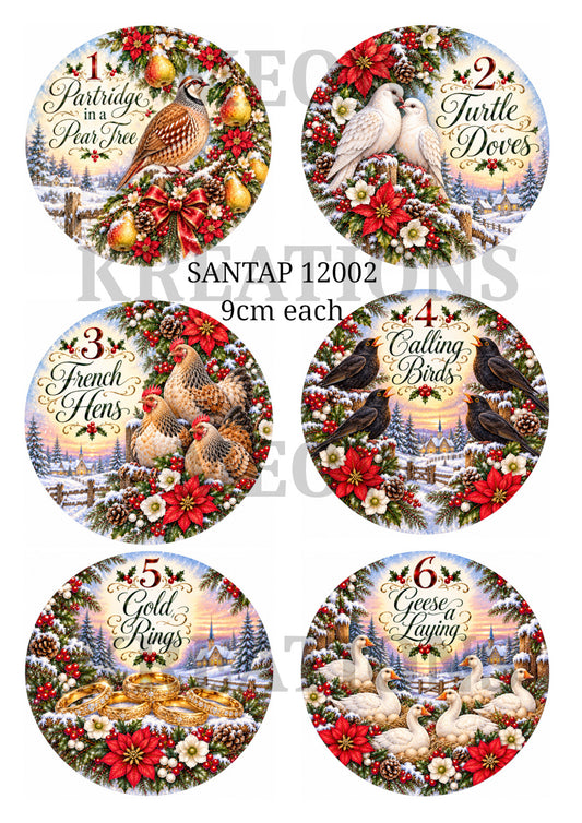 12 Days of Christmas 1-6 Decoupage Rice Paper - SANTAP 12002