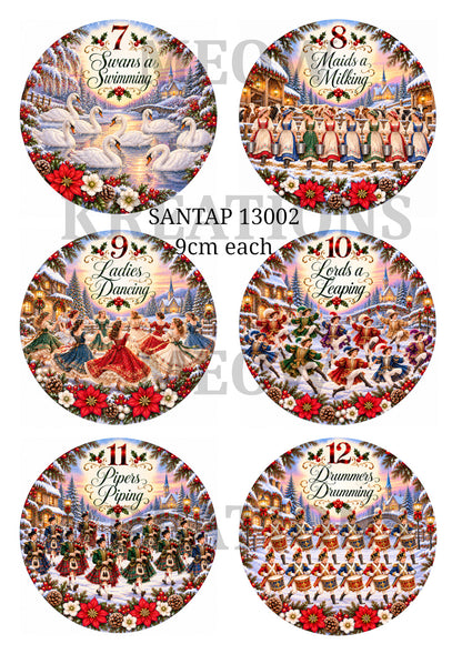 12 Days of Christmas 7-12 Decoupage Rice Paper - SANTAP 13002