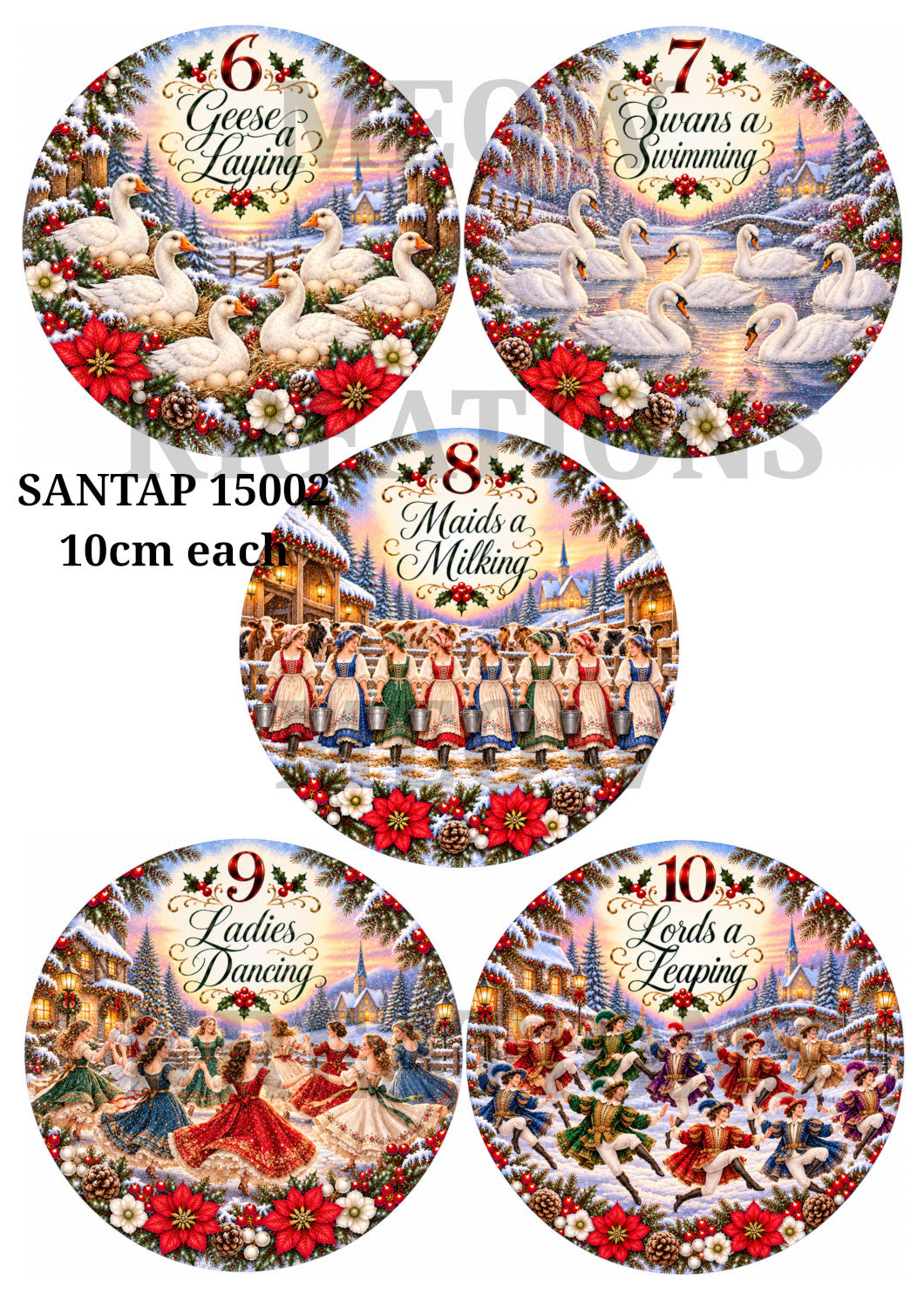 Twelve Days of Christmas Festive Scenes Decoupage Rice Paper - SANTAP 15002