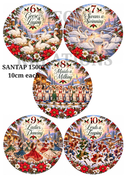 Twelve Days of Christmas Festive Scenes Decoupage Rice Paper - SANTAP 15002