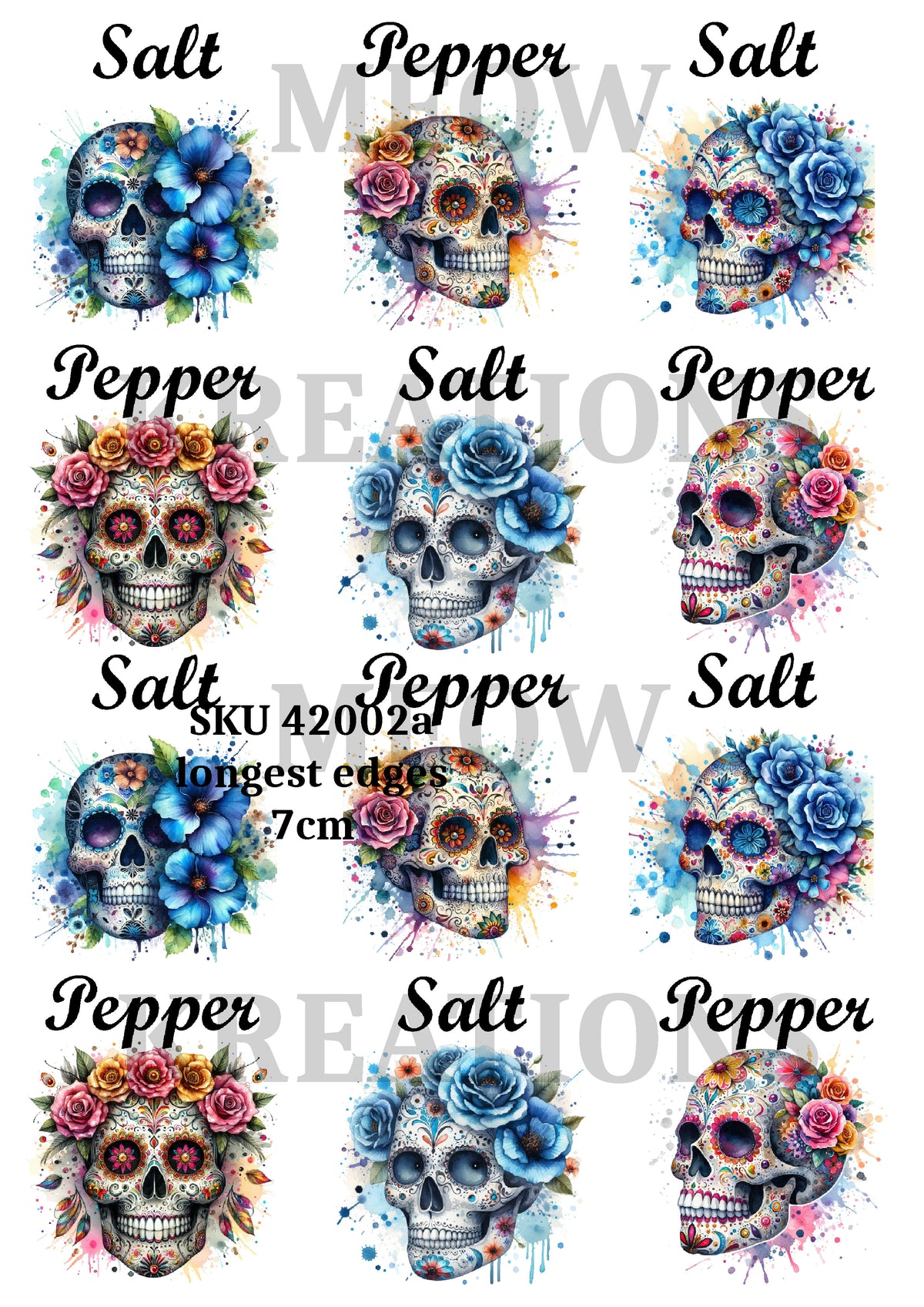 Floral Sugar Skull Salt & Pepper Labels  - SKU 42002a