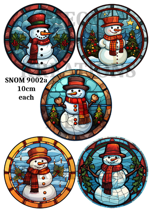 Stained Glass Snowmen Decoupage Rice Paper - SNOM 9002a