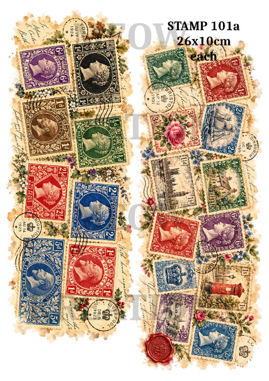 Vintage Postage Stamps & Floral Ephemera Decoupage Rice Paper - STAMP 101a