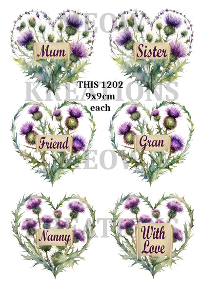 Thistle Mum, Sister, Friend, Gran, Nanny, With Love Decoupage Rice Paper - THIS 1202