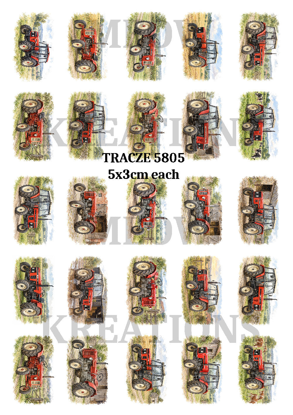 Vintage Red Zetor Style Tractors in Countryside Scenes Decoupage Rice Paper - TRACZE 5805