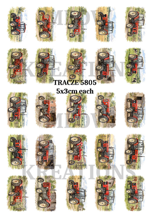 Vintage Red Zetor Tractors in Countryside Scenes Decoupage Rice Paper - TRACZE 5805