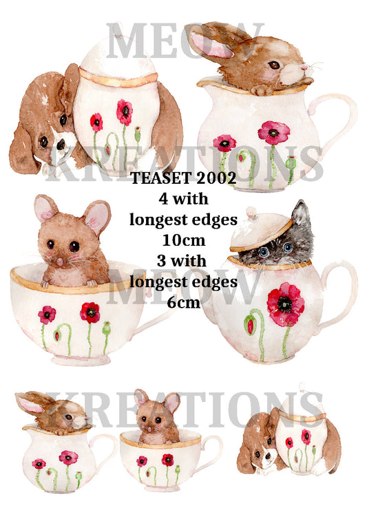 Animal Teaset Decoupage Rice Paper - TEASET 2002