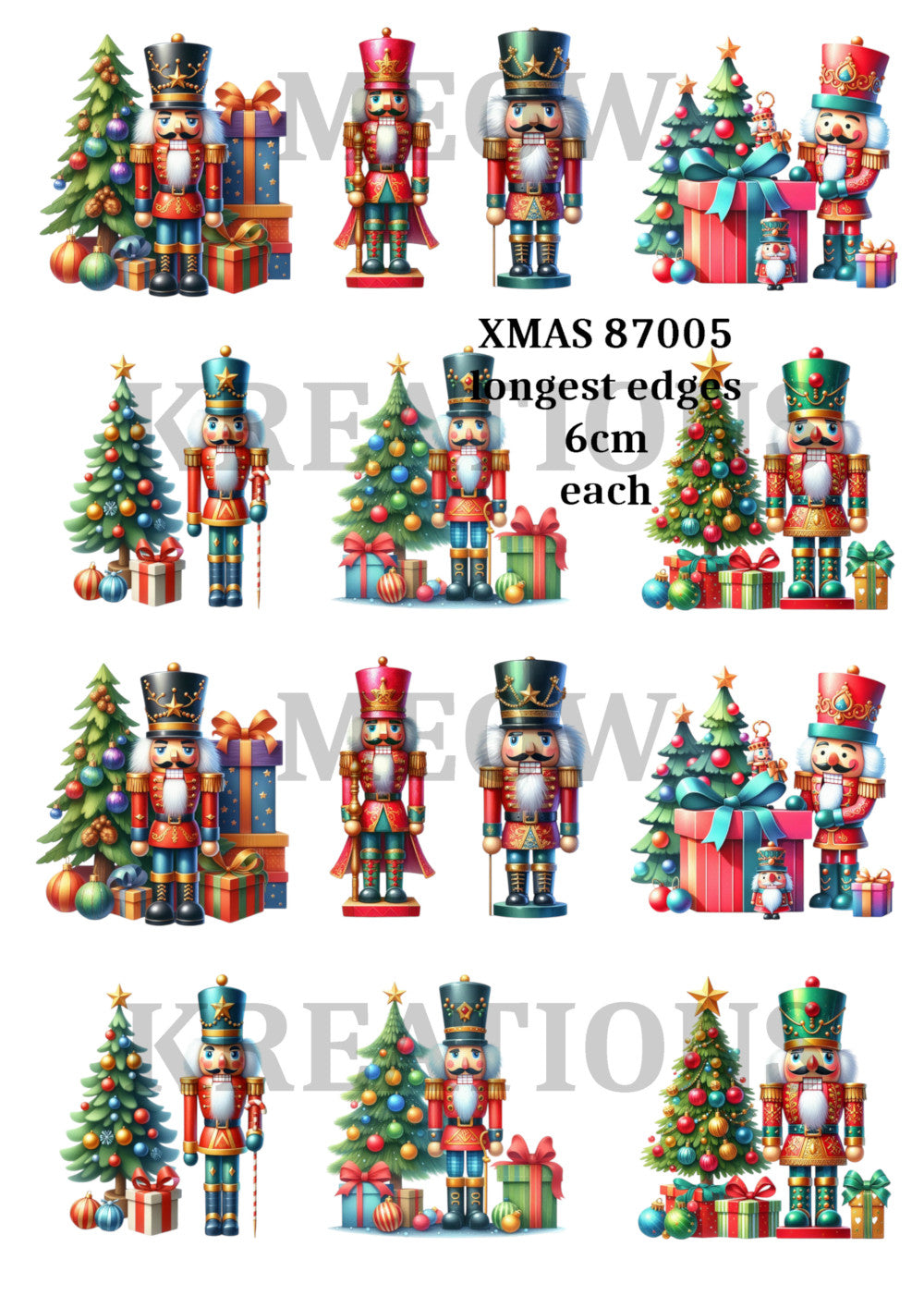 Decoupage Rice Paper Nutcracker Soldiers, Christmas Trees & Gifts XMASA 87005
