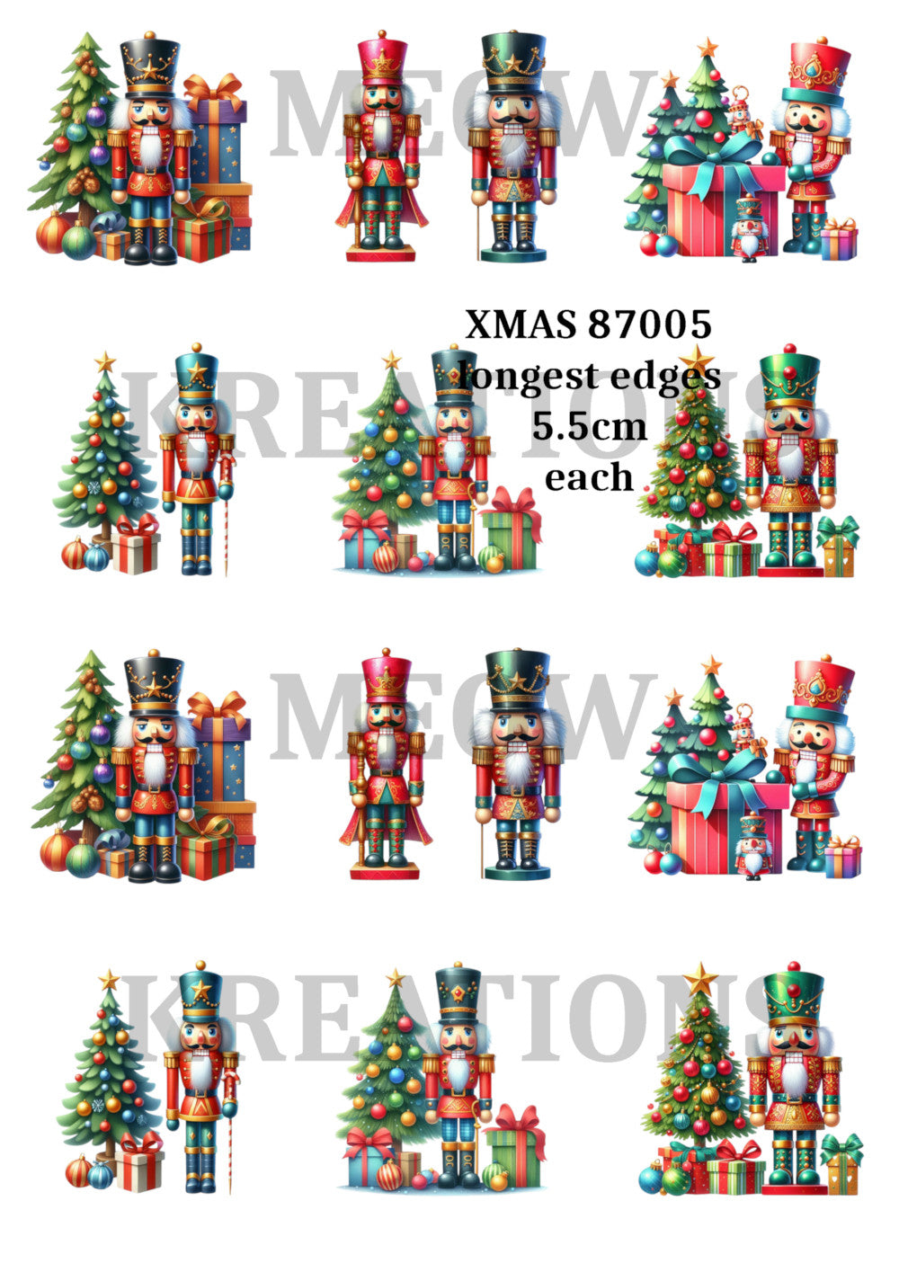 Decoupage Rice Paper Nutcracker Soldiers, Christmas Trees & Gifts XMASA 87005a