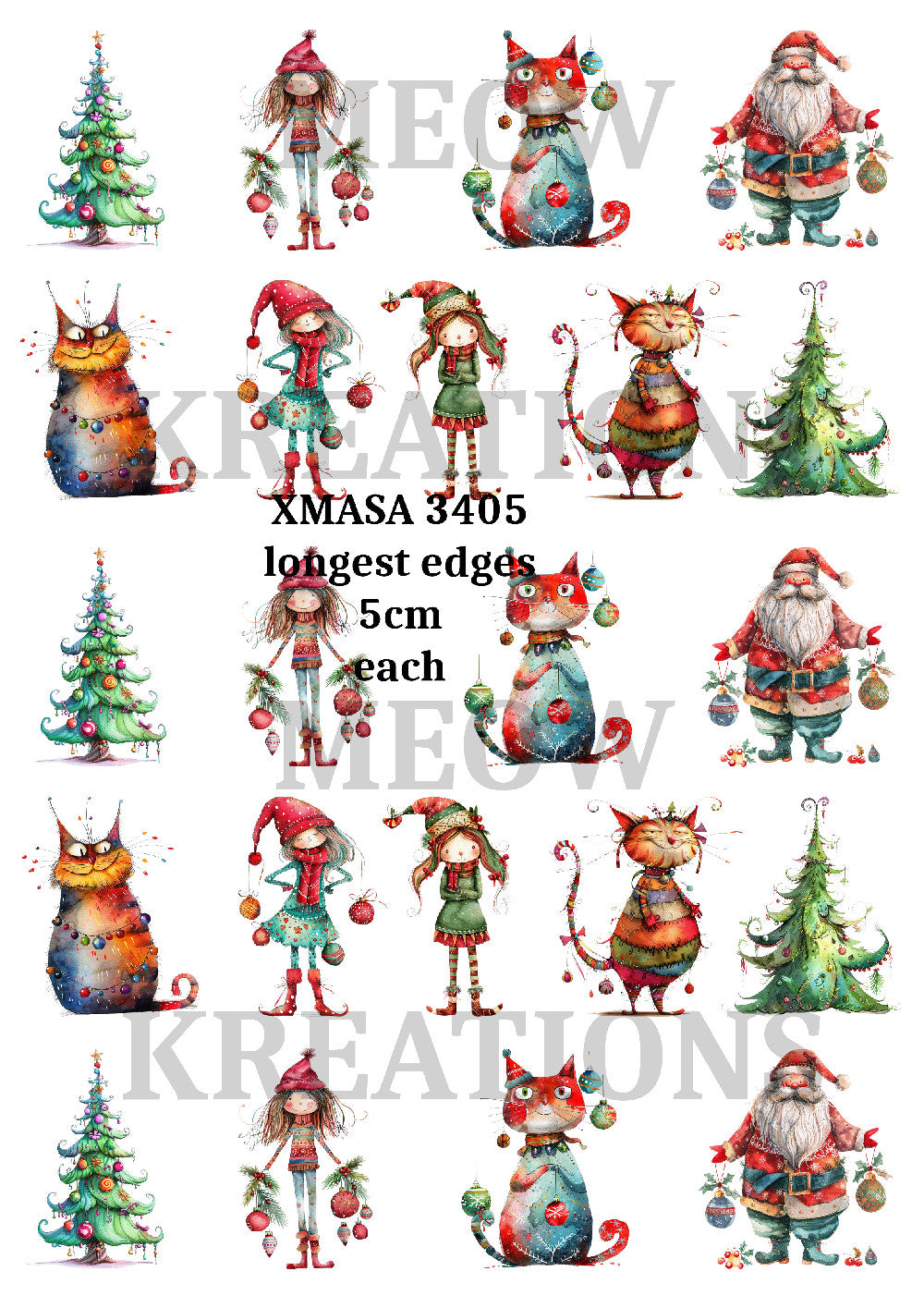 Whimsical Festive Quirky Christmas Decoupage Rice Paper - XMASA 3405