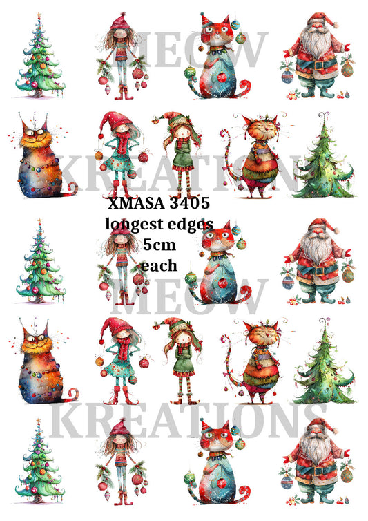 Whimsical Festive Quirky Christmas Decoupage Rice Paper - XMASA 3405