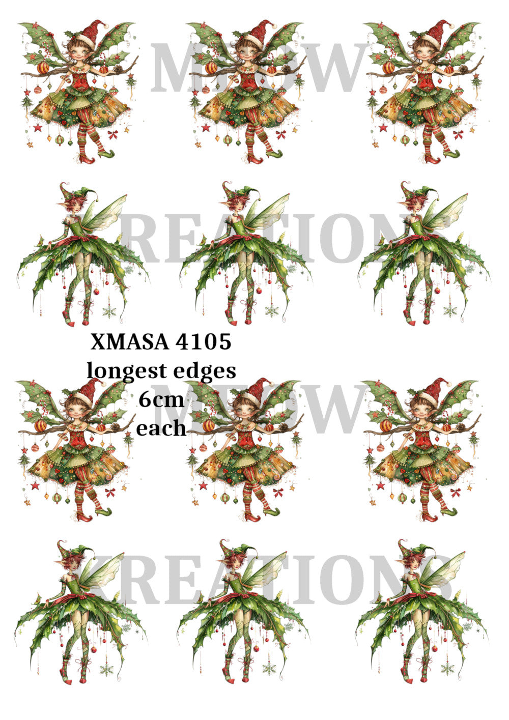 Christmas Fairy Decoupage Rice Paper, Whimsical Festive Fairies & Elves - XMASA 4105