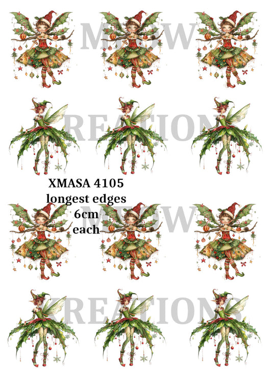 Christmas Fairy Decoupage Rice Paper, Whimsical Festive Fairies & Elves - XMASA 4105
