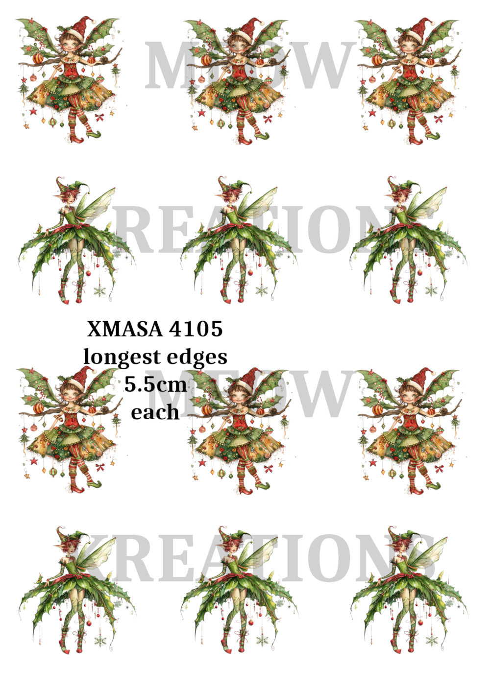 Christmas Fairy Decoupage Rice Paper, Whimsical Festive Fairies & Elves - XMASA 4105a