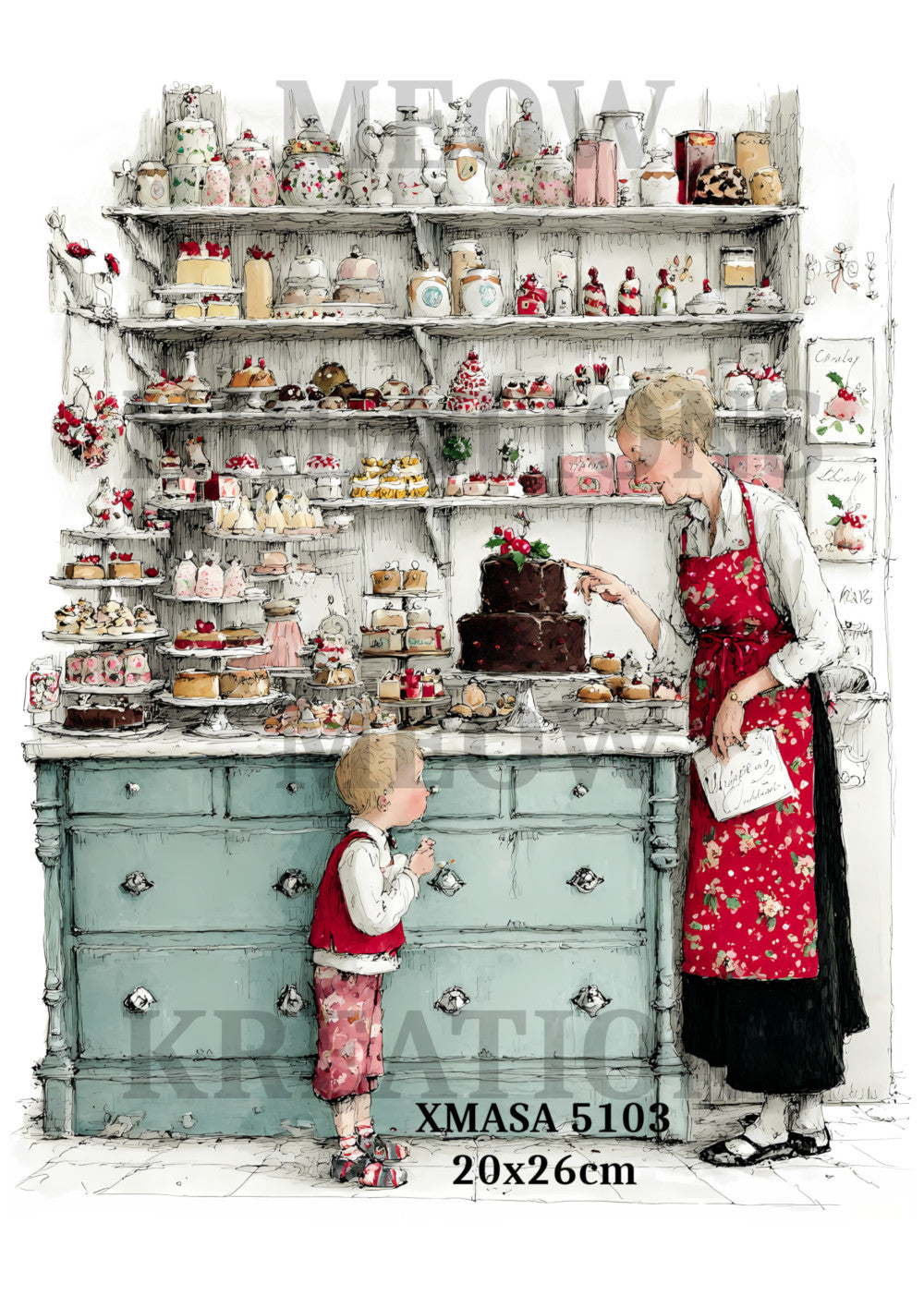 Vintage & Whimsical Christmas Baking Decoupage Rice Paper - Xmasa 5103