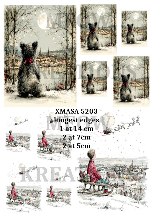 Vintage & Whimsical Christmas Scenes Decoupage Rice Paper - XMASA 5203