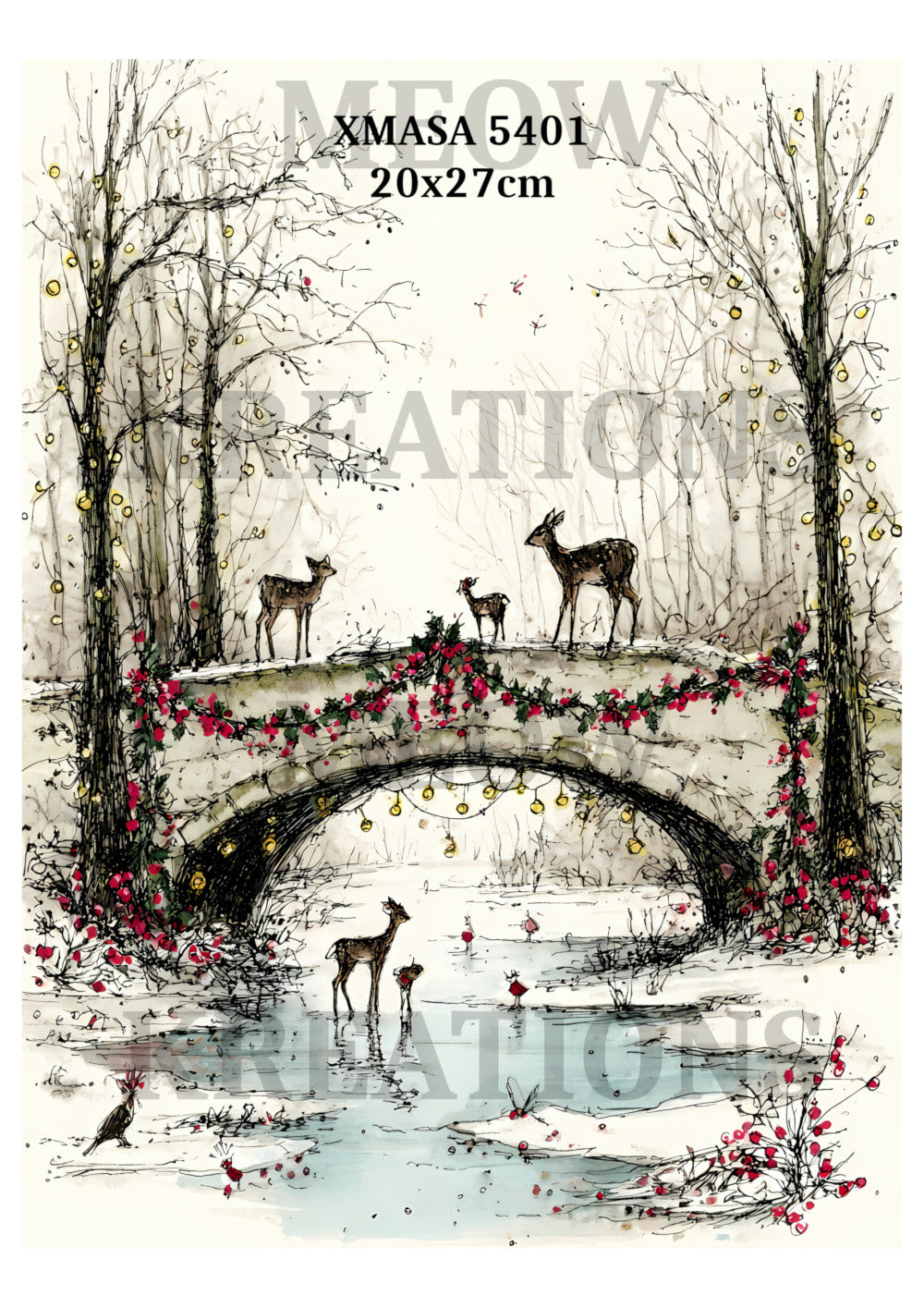 Vintage & Whimsical Christmas Deer Winter Decoupage Rice Paper - XMASA 5401