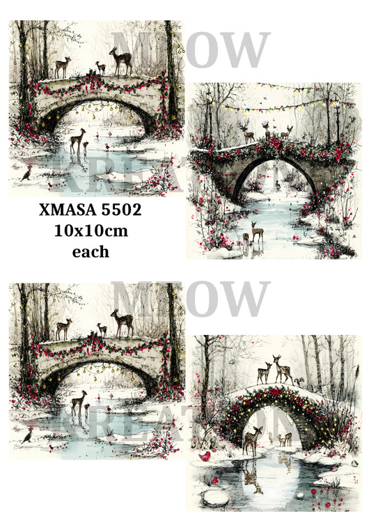 Vintage & Whimsical Deer Christmas Winter Decoupage Rice Paper - XMASA 5502
