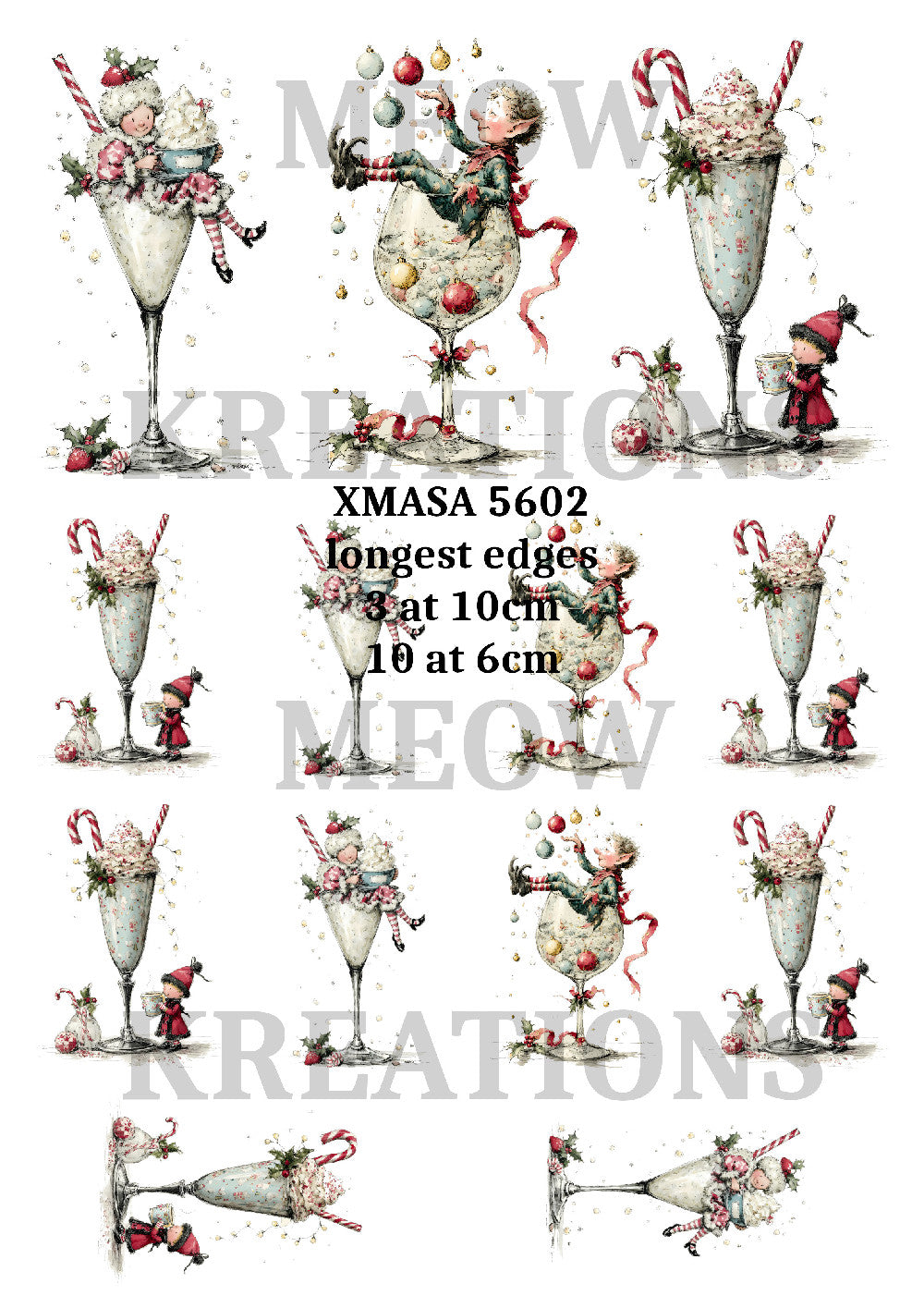 Christmas Sundaes & Festive Elves Decoupage Rice Paper - XMASA 5602