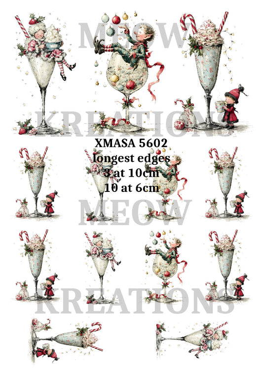 Christmas Sundaes & Festive Elves Decoupage Rice Paper - XMASA 5602
