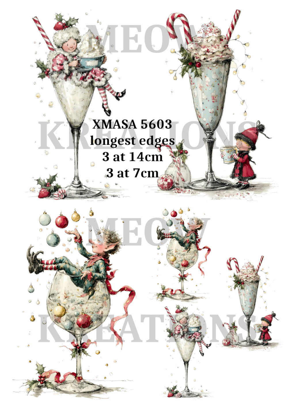 Vintage & Whimsical Cocktails Christmas Decoupage Rice Paper - XMASA 5603