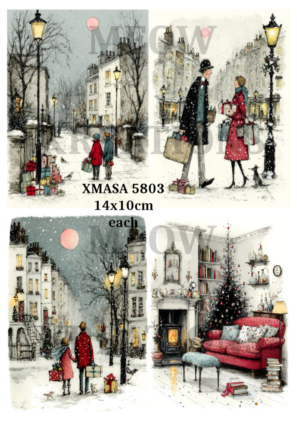 Whimsical Snowy Village & Cosy Christmas Scenes Decoupage Rice Paper – XMASA 5803
