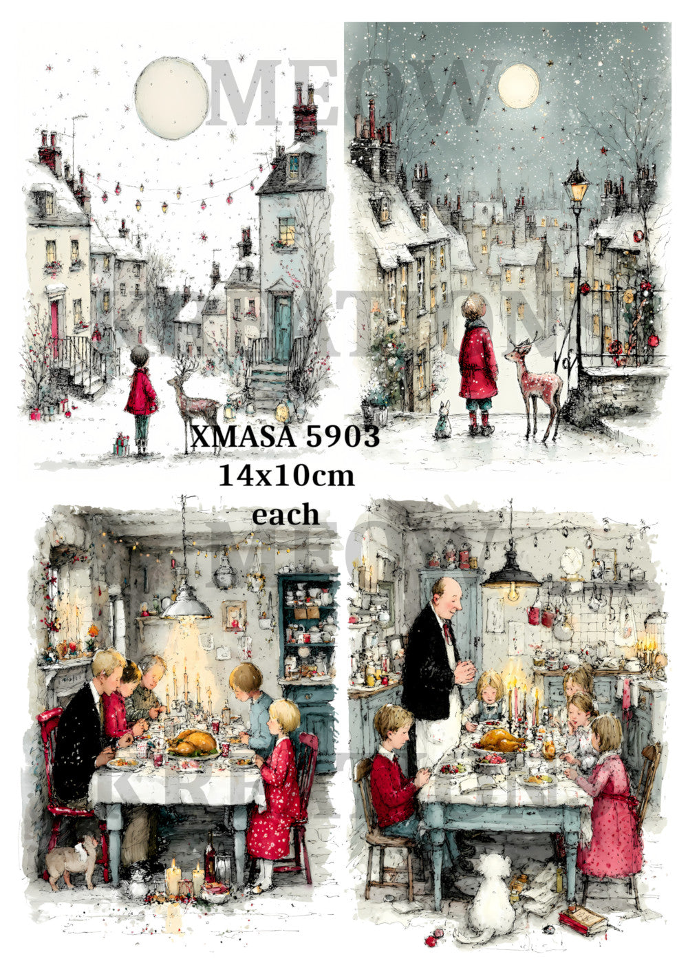Whimsical Snowy Village & Cosy Christmas Scenes Decoupage Rice Paper – XMASA 5903