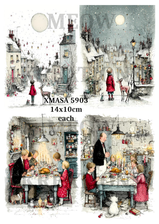 Whimsical Snowy Village & Cosy Christmas Scenes Decoupage Rice Paper – XMASA 6102