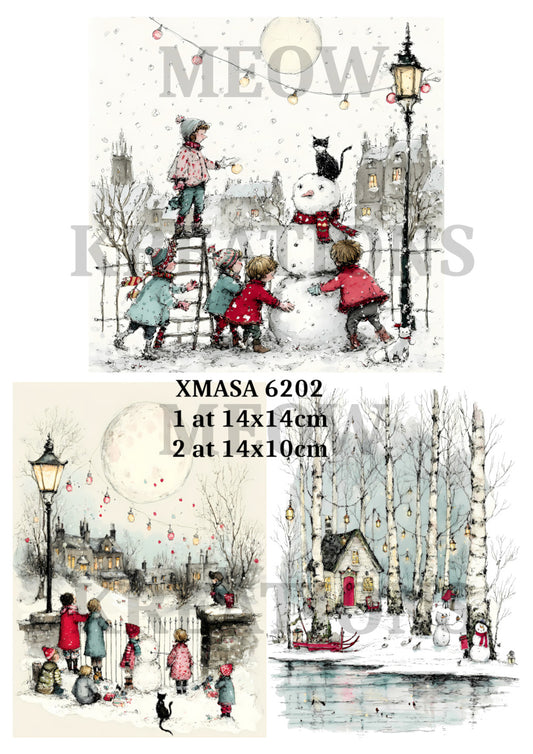 Whimsical Snowy Village & Cosy Christmas Scenes Decoupage Rice Paper – XMASA 6202