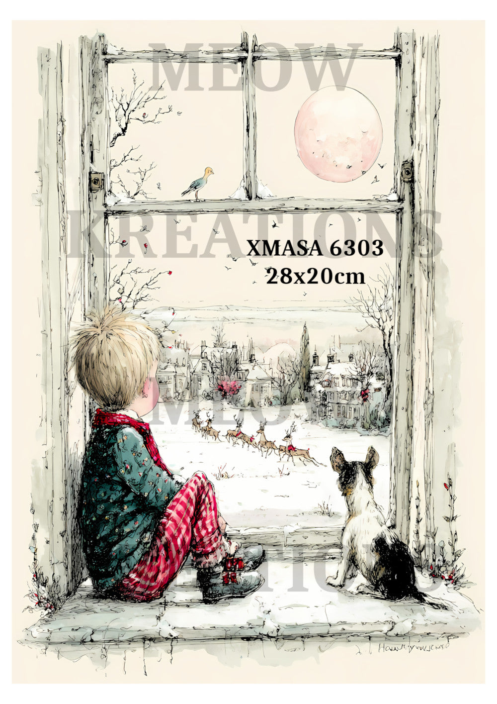 Christmas Whimsical Winter Scene of Child & Dog Decoupage Rice Paper – XMASA 6303