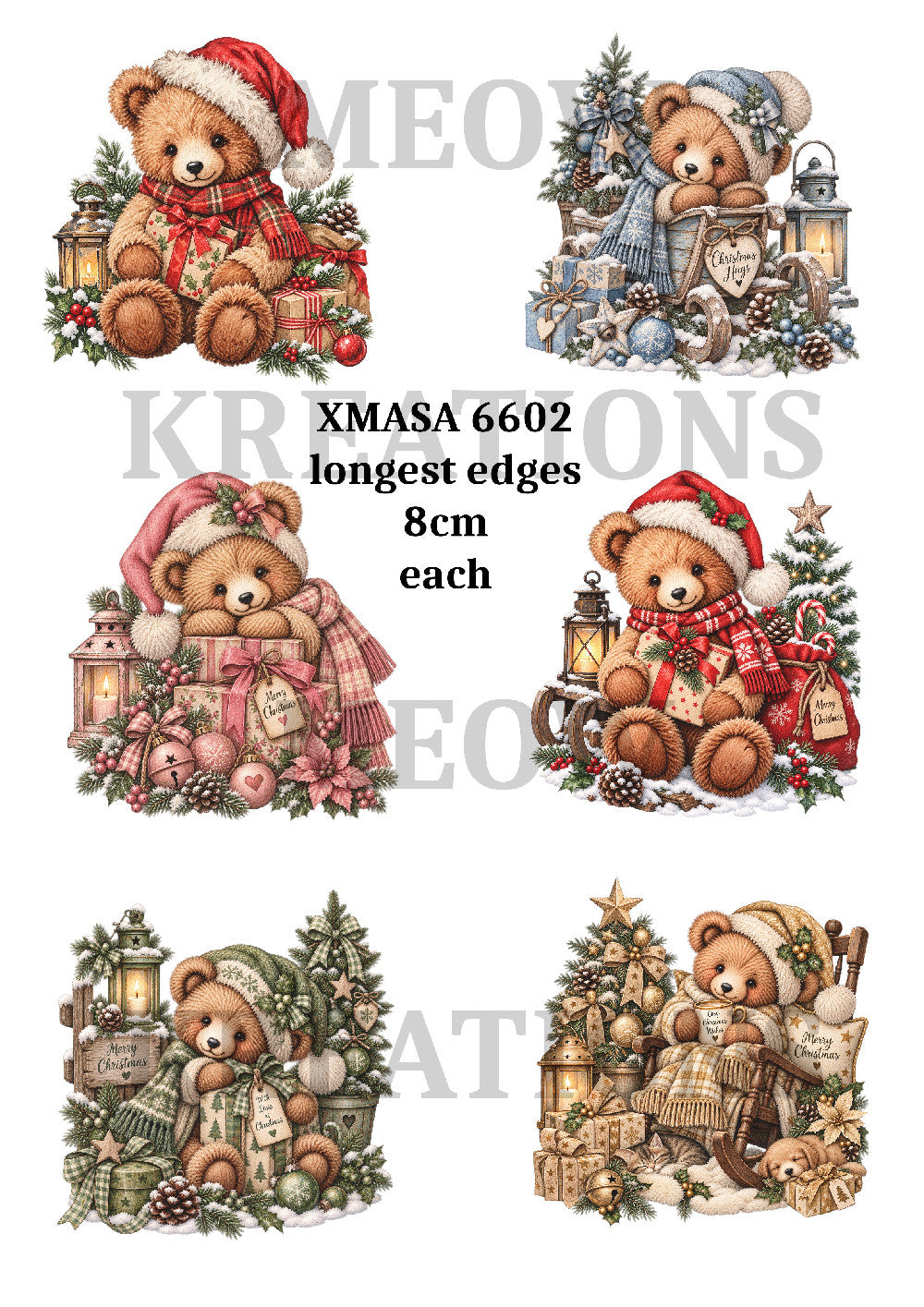 Christmas Teddy Bears & Winter Scenes Decoupage Rice Paper - XMASA 6602
