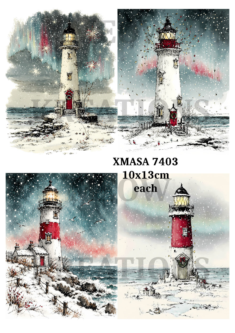 Christmas Winter Lighthouse Collection Decoupage Rice Paper - XMASA 7403