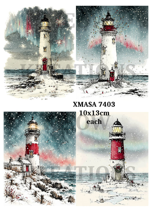 Christmas Winter Lighthouse Collection Decoupage Rice Paper - XMASA 7403